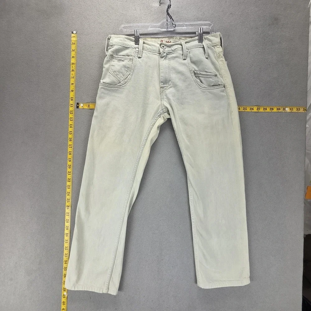 Vintage Levis 504 Jeans Mens Beige Straight Engineered Flap Pocket Fits 31x27